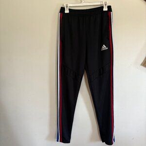 Adidas Youth Black Track Pants with Red and Blue Stripes Youth XL FX9661